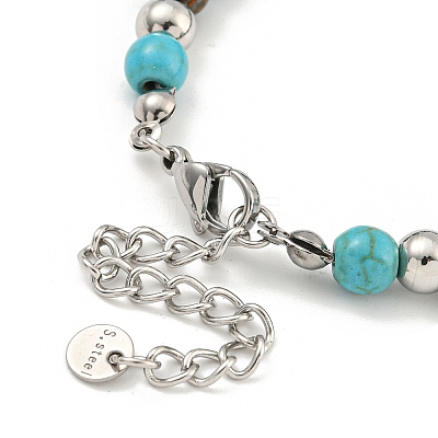 Star of David  304 Stainless Steel & Synthetic Turquoise & Natural Tiger Eye Round Beaded Bracelets for Women BJEW-G717-07P-1