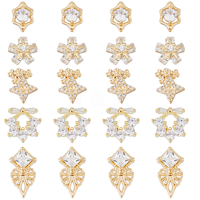 20Pcs 5 Style Brass Micro Pave Clear Cubic Zirconia Cabochons KK-DC0003-25-1