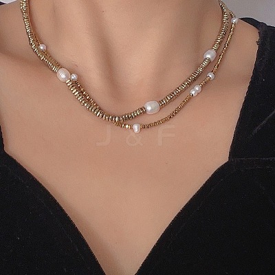 Shimmering Natural Freshwater Pearl & Synthetic Non-magnetic Hematite Beaded Necklaces MF6958-1