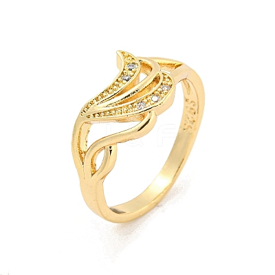 Wing Brass Micro Pave Clear Cubic Zirconia Open Cuff Rings RJEW-G309-32G-1