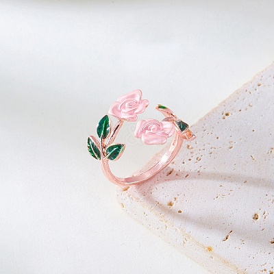 Rose Alloy Enamel Cuff Rings for Women FS-WGBA561-06-1