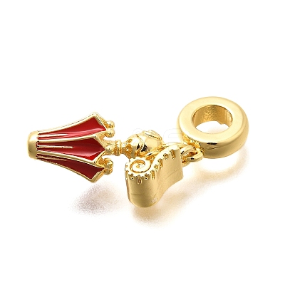 Brass Enamel Badminton European Dangle Charms KK-C087-11G-02-1