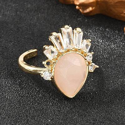 Brass with Natural Rose Quartz Finger Rings GG-CBACC2B-07G-08-1