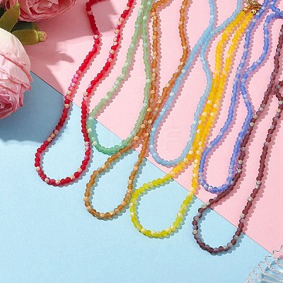 304 Stainless Steel with Glass Round Beaded Necklaces for Women NJEW-JN04684-1