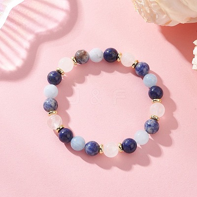Natural Mixed Gemstone Round Beads Stretch Bracelets for Women BJEW-JB12631-07-1