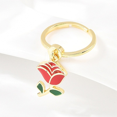 Adjustable Brass Enamel Pendant Finger Rings for Women RJEW-A090-03G-1