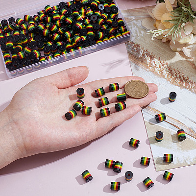 200Pcs Ghana Jamaica Reggae Stripe Resin Beads RESI-ME0001-10-1