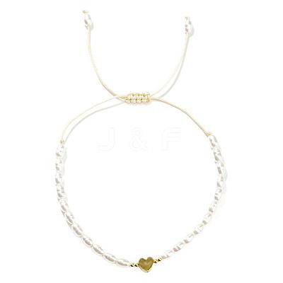 Bohemian Imitation Pearl Bead Braided Bead Bracelets for Women. with Non-magnetic Hematite Heart Charm RI6613-1