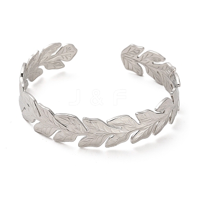 Non-Tarnish 304 Stainless Steel Leaf Cuff Bangles BJEW-G694-08P-1