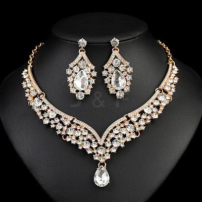 Teardrop Alloy Rhinestone Pendant Necklaces & Stud Dangle Earrings Sets FS-WGBD9B5-06-1