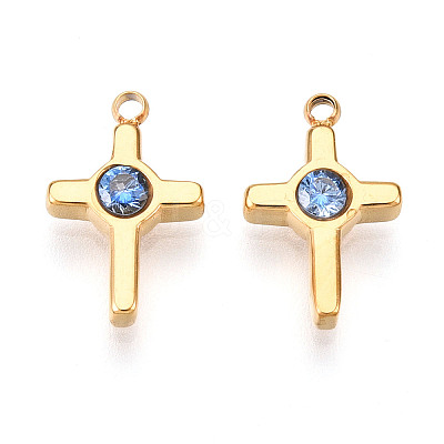 Ion Plating(IP) 304 Stainless Steel Micro Pave Cubic Zirconia Charms STAS-N110-01F-G-1