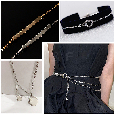 30m 3 Style 304 Stainless Steel Cable & Curb Chains for DIY Chain Necklace Making Kit CHS-BC0001-12-1