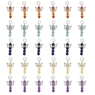 30Pcs 5 Styles Natural Red Aventurine & Green Aventurine & Amethyst & Lapis Lazuli PALLOY-DC00011-1