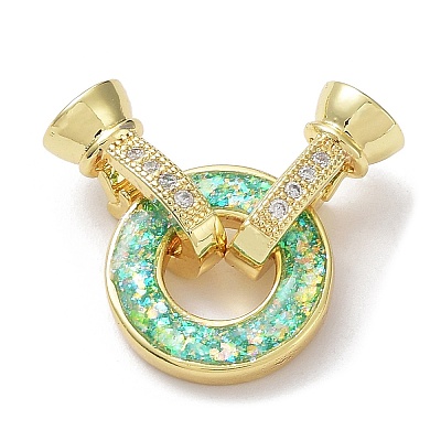 Rack Plating Brass Micro Pave Clear Cubic Zirconia Fold Over Ring Clasps KK-F858-08G-01-1