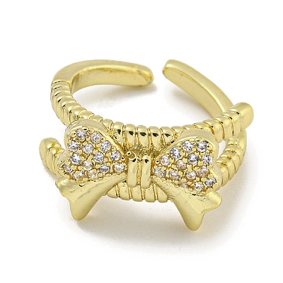 Brass Micro Pave Cubic Zirconia Cuff Ring RJEW-E296-08G-1