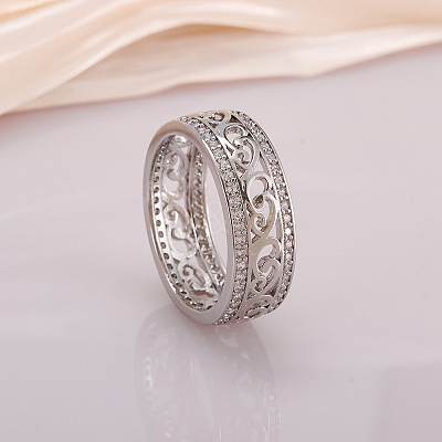 Hollow Out Flower Brass Micro Pave Clear Cubic Zirconia Finger Rings FS-WGD1340-03-1