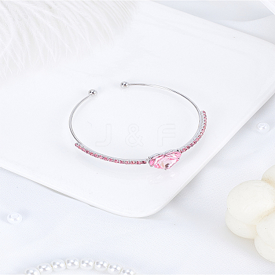 1Pc Alloy Rhinetsone Open Cuff Bangles for Women BJEW-LP0003-45B-1