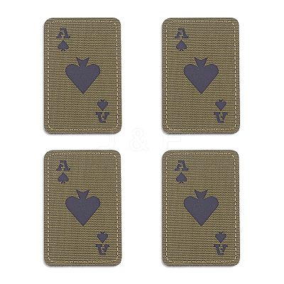 4Pcs Ace of Spades Playing Card Reflective Nylon and Polyester Hook and Loop Tapes AJEW-GA0009-03A-1