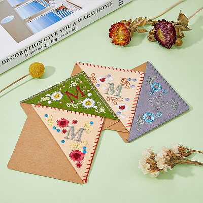 4Pcs 4 Styles Season Theme Non-woven Felt Embroidery Corner Bookmarks FIND-HY0002-47A-1