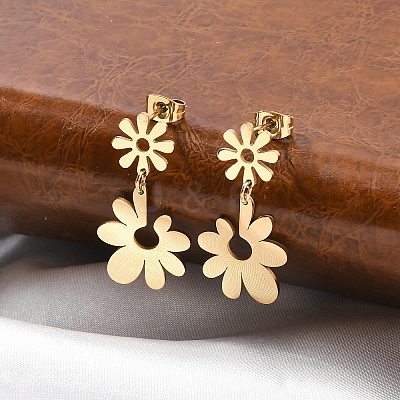 304 Stainless Steel Dangle Stud Earrings for Women EJEW-Q009-01G-1