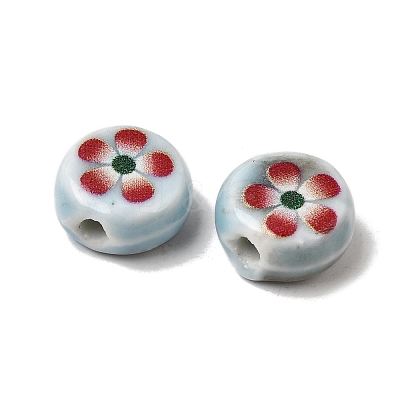 Flat Round Handmade Floral Porcelain Beads PR-CBA03B0-02A-1