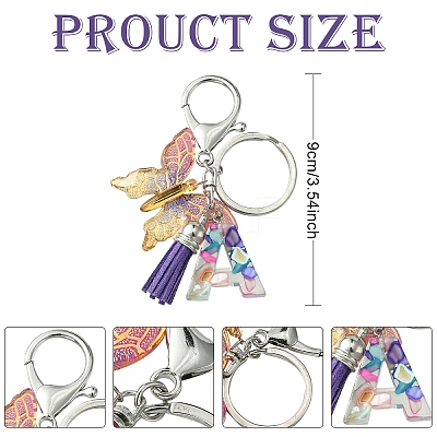 Resin Letter & Acrylic Butterfly Charms Keychain KEYC-YW00001-01-1