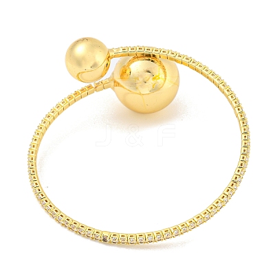 Rack Plating Brass Pave Clear Cubic Zirconia Round Ball Open Cuff Rings for Women BJEW-B110-04B-G-1