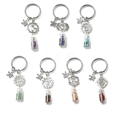 7Pcs Tibetan Style Alloy Keychains KEYC-JKC01386-1