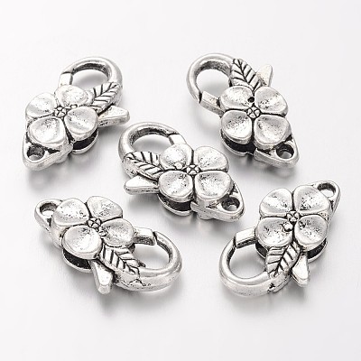 Antique Silver Flower Alloy Lobster Claw Clasps X-KK782-1