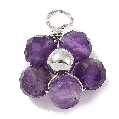 Natural Mixed Stone Beaded Pendants PALLOY-JF02104-1