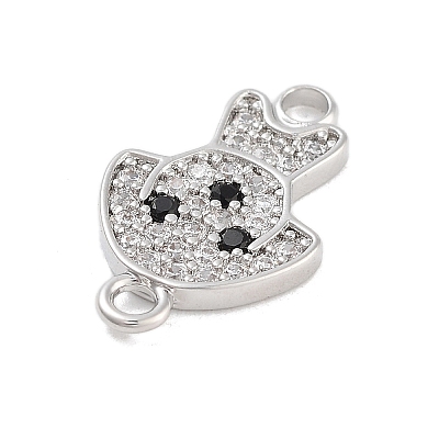 Brass Pave Clear & Black Cubic Zirconia Pet Puppy Connector Charms KK-Z061-01P-02-1