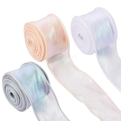 3 Rolls 3 Colors Flat Rainbow Color Organza Ribbon OCOR-TA0001-47-1