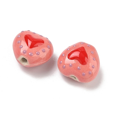 Heart Pattern Handmade Porcelain Enamel Beads PORC-G016-03L-1