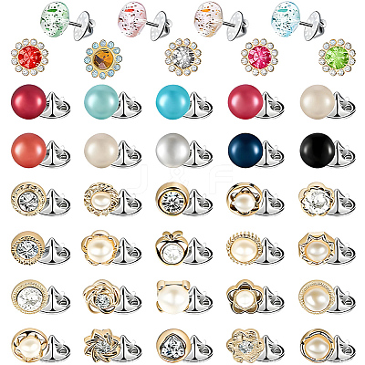 39Pcs Flower & Flat Round ABS Plastic with Alloy Lapel Pin Backs for Backpack Clothes JEWB-GF0001-55-1