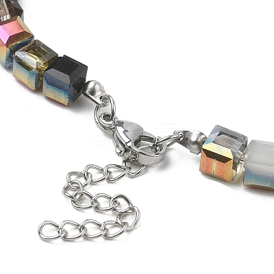 Glass Cube Beaded Necklace with 304 Stainless Steel Clasps NJEW-JN04400-1