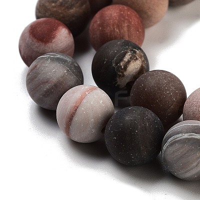Frosted Natural Petrified Wood Round Bead Strands G-F266-07-8mm-01-1