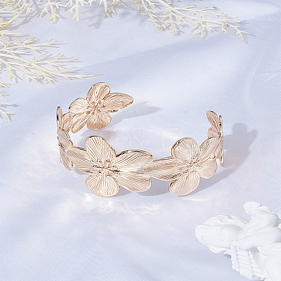 1Pc Floral Iron Cuff Bangles for Women BJEW-LP0004-11-1