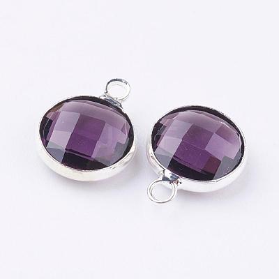 Silver Color Plated Brass Glass Flat Round Charms GLAA-M003-A-01S-1