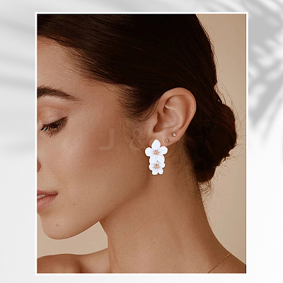 1 Pair Alloy Flower Dangle Stud Earrings EJEW-SP0001-18-1