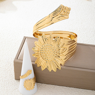 Iron Sunflower Cuff Bangle & Ring Sets for Women WG2469A-01-1