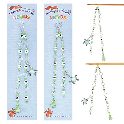 Spray Painted Crackle Glass & Acrylic link Knitting Row Counter Chains HJEW-AB00391-1