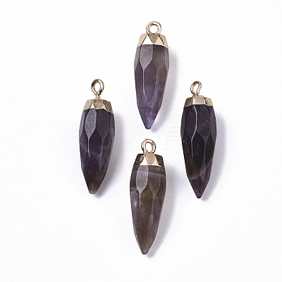 Top Golden Plated Natural Amethyst Pointed Pendants X-G-S359-078F-1