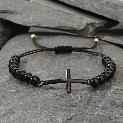 Natural Black Onyx Round Bead Braided Bead Bracelets LS-FL7803-4-1