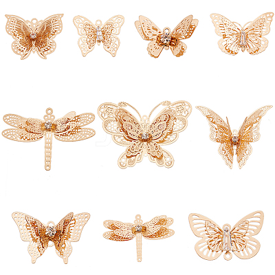 20Pcs 10 Style Brass Filigree Pendants and Filigree Joiners Links Sets KK-SC0003-46-1