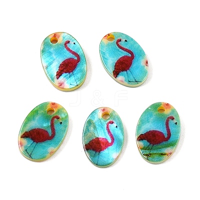 Natural Freshwater Shell Double Face Printed Oval Charms SHEL-T020-05A-1