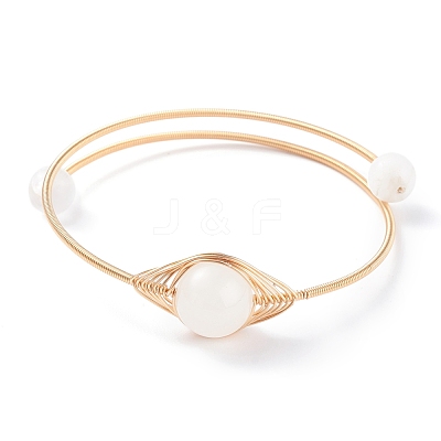 Natural Selenite Round Beaded Bangle BJEW-JB07816-05-1