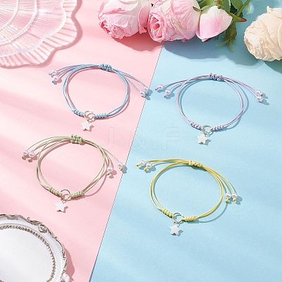 4Pcs 4 Colors Star Freshwater Shell Charm Bracelets BJEW-JB12415-1