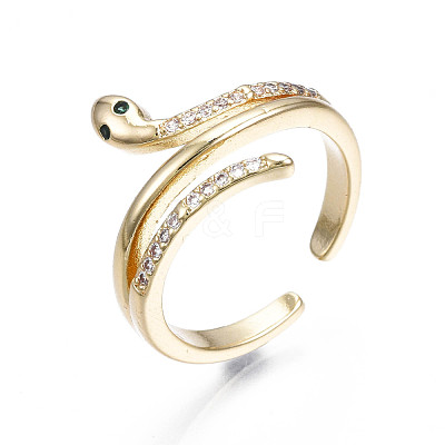 Spakling Cubic Zirconia Snake Wrap Cuff Ring RJEW-N035-070A-NF-1