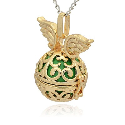 Golden Tone Brass Hollow Round Cage Pendants KK-J233-08G-1