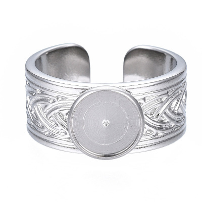 304 Stainless Steel Open Cuff Finger Ring Cabochon Settings STAS-T060-05-M-1
